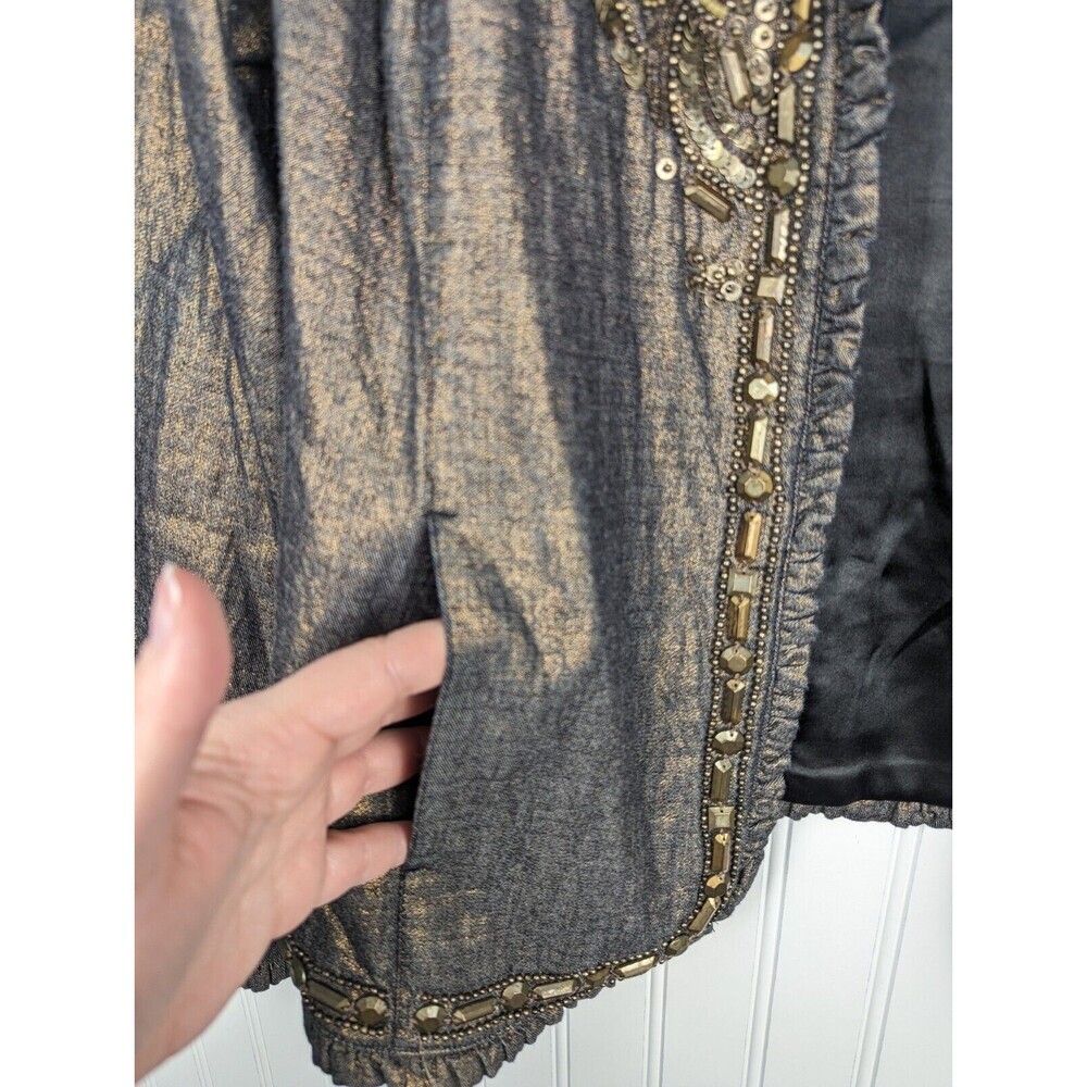 Chico’s Golden Trinket Royalty Jacket Indigo Denim Bronze Foil Size 2 Large - Picture 10 of 10